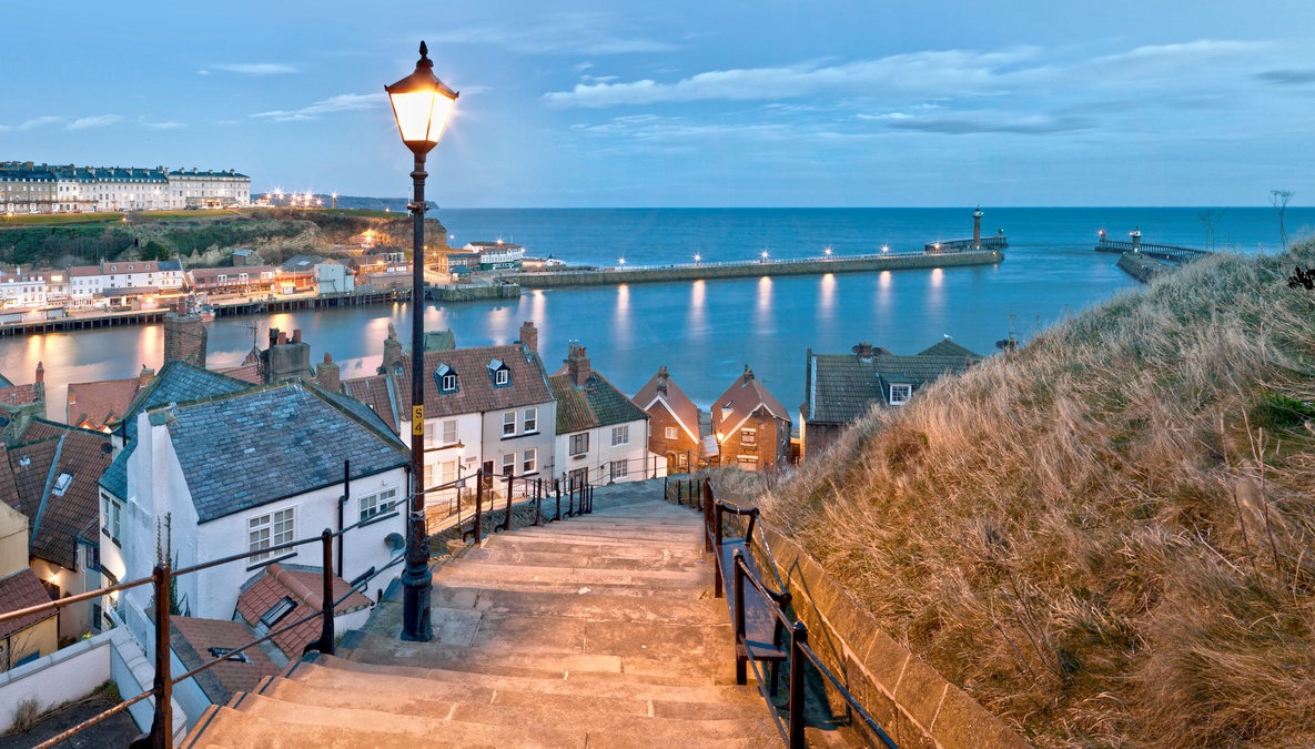 Whitby harbour and abbey North Yorkshire