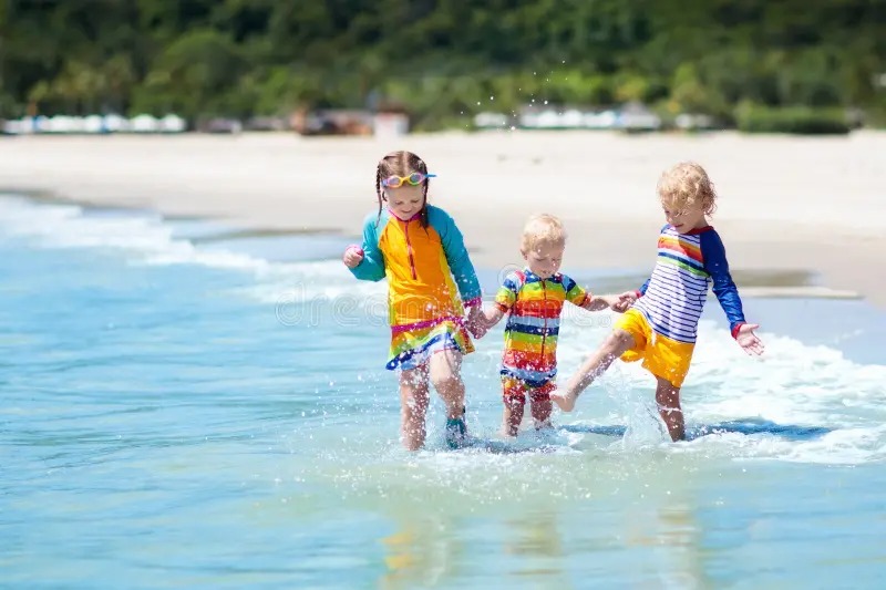 splashing in the waves