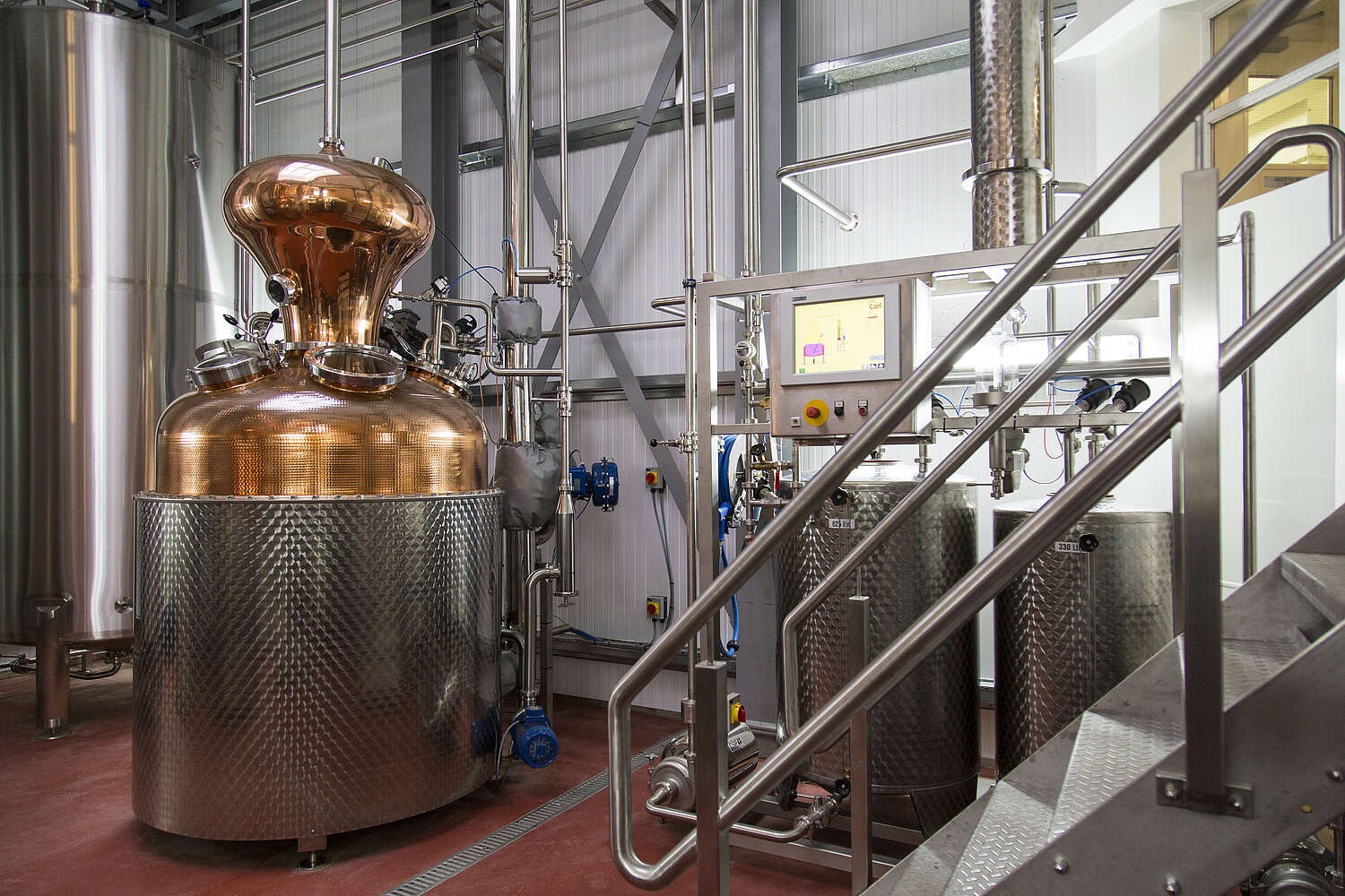 Copper brewing vessel fermentation tanks active brewery