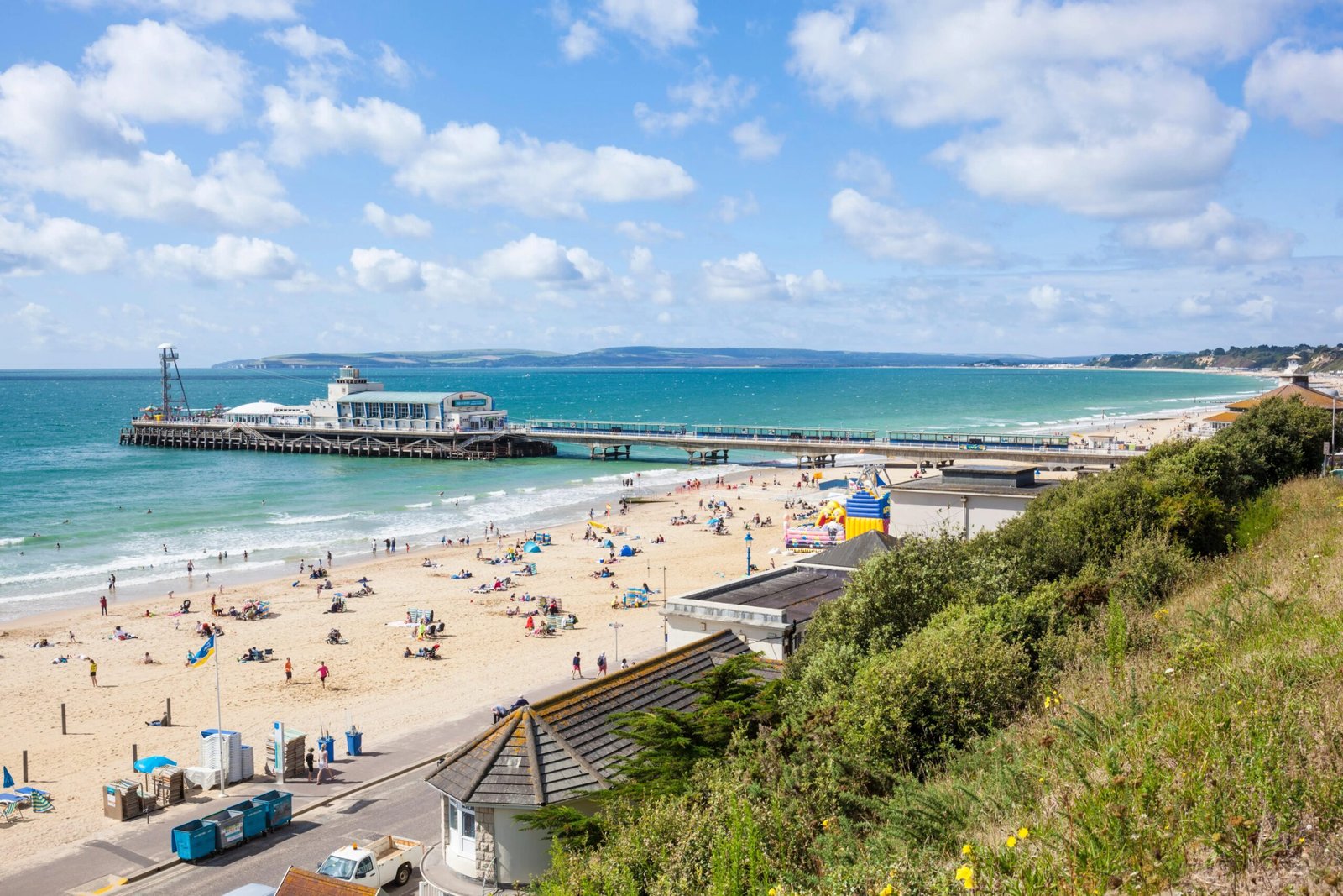Pier head view over Poole Bay sea horizon