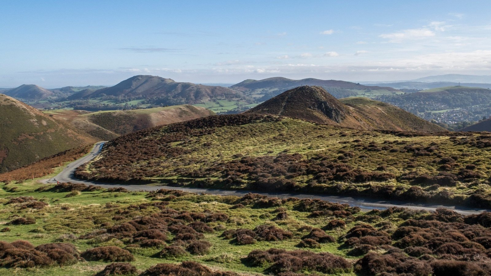 Moorland vista panoramic hills Church Stretton valley views