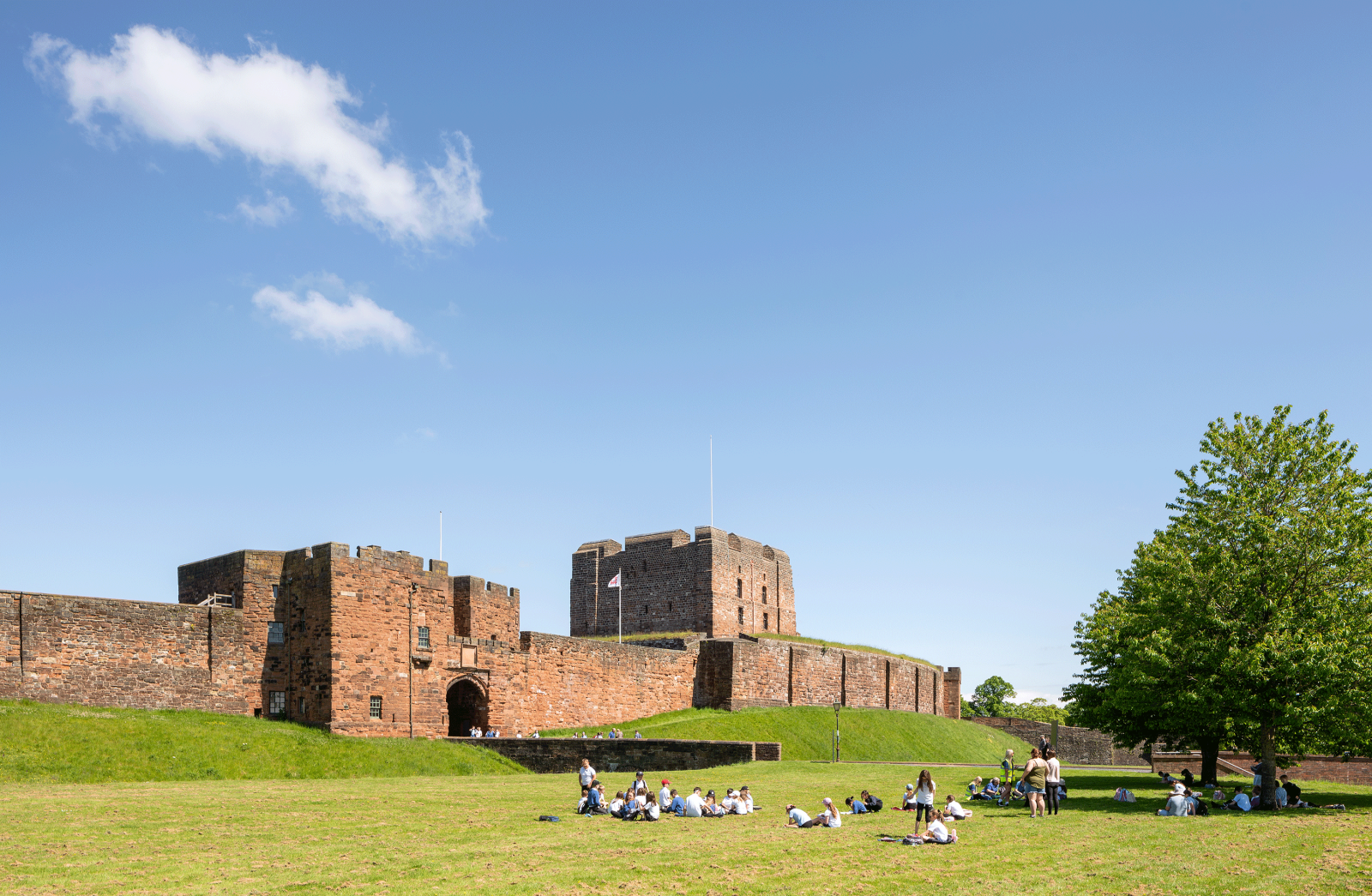 The red sandstone medieval keep of Carlisle Castle in Cumbria
