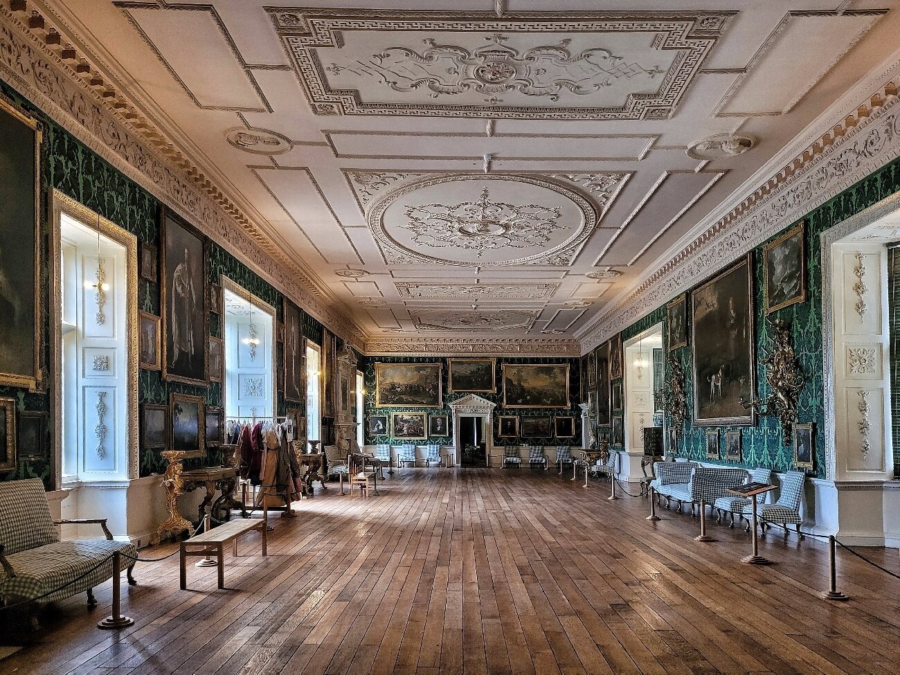 Interior panelled gallery portrait paintings decorative arts collections