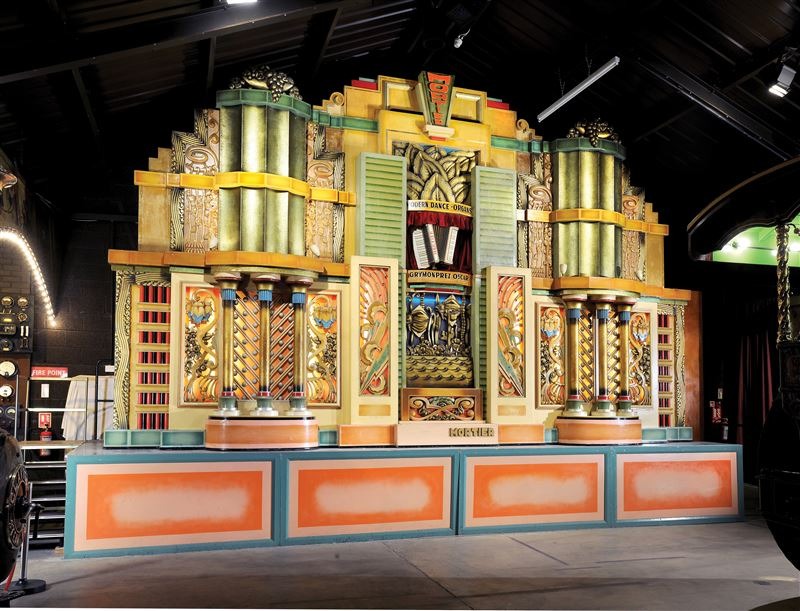 Decorated fairground organ painted panels ornamental details