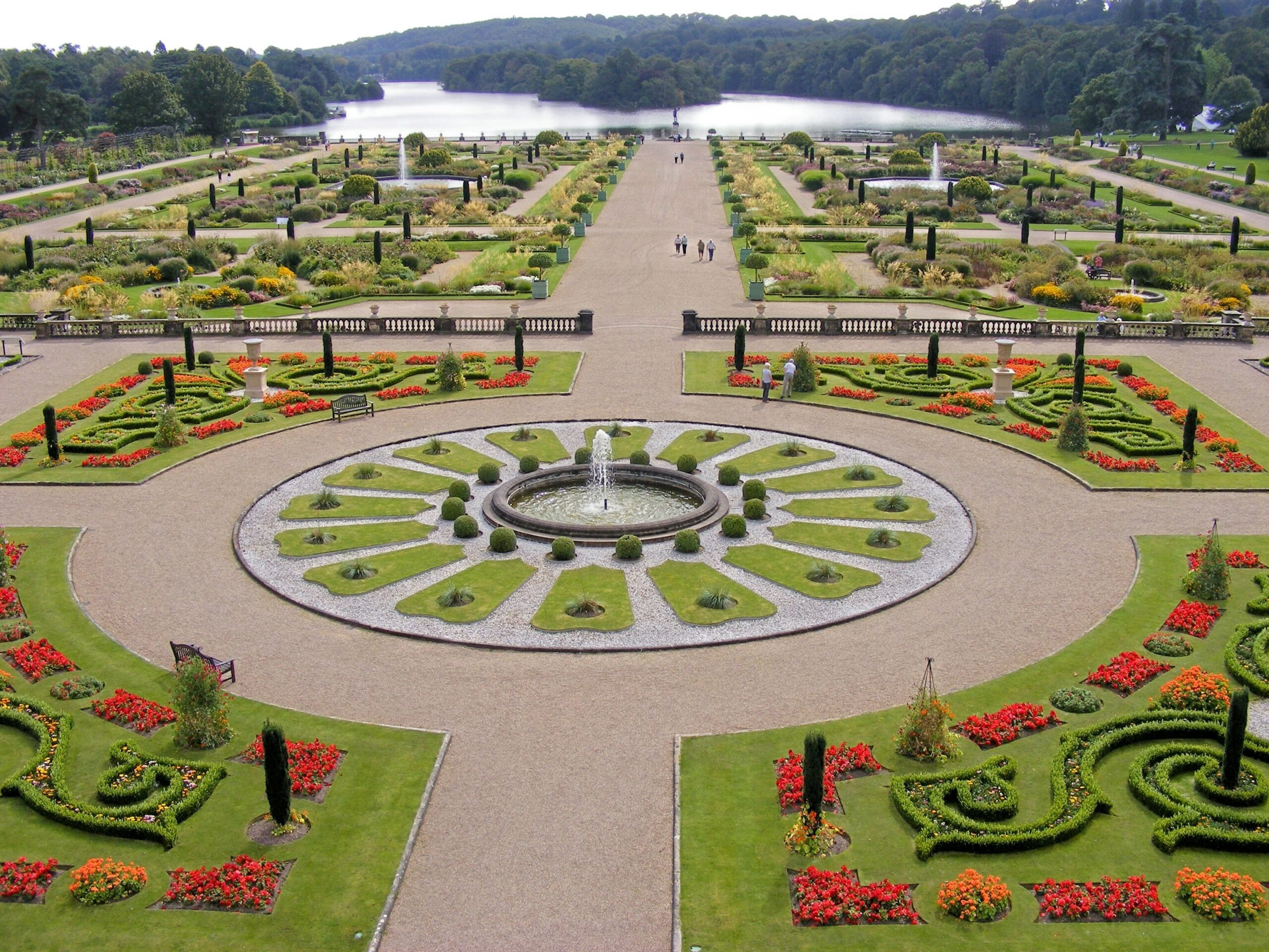 The Italian Gardens and Capability Brown lake at the Trentham Estate in Staffordshire