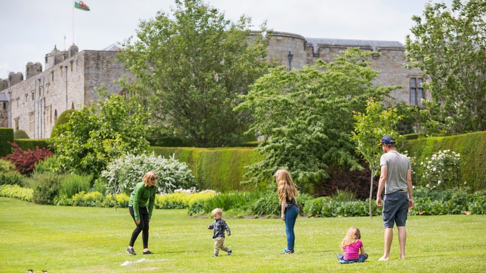 Families enjoying the grounds and activities at Chirk Castle