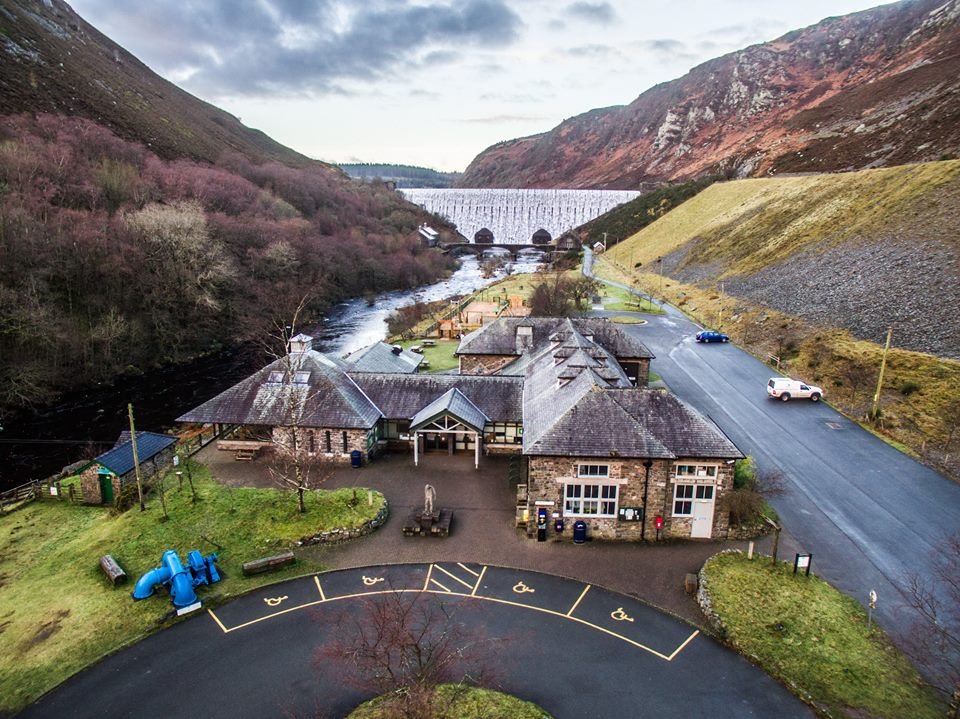 Elan Valley Visitor Centre below Caban Coch Dam near Rhayader