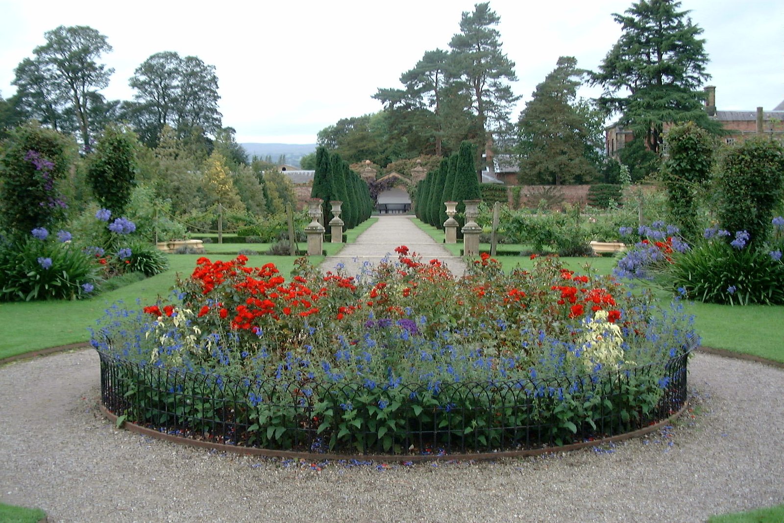 Colourful borders and trained fruit trees in Erddig’s walled garden