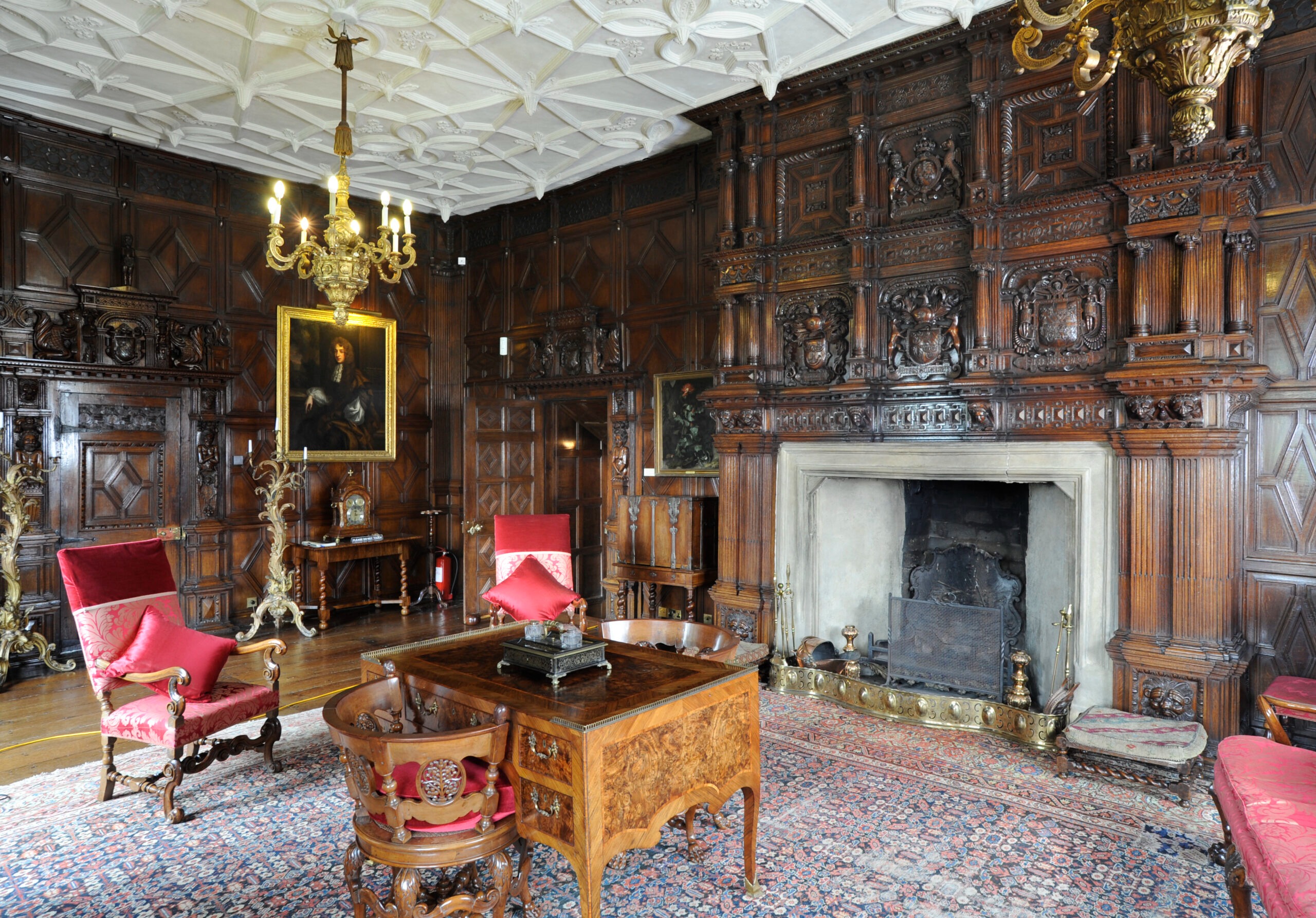 Jacobean interior panelling carved furniture period craftsmanship detail