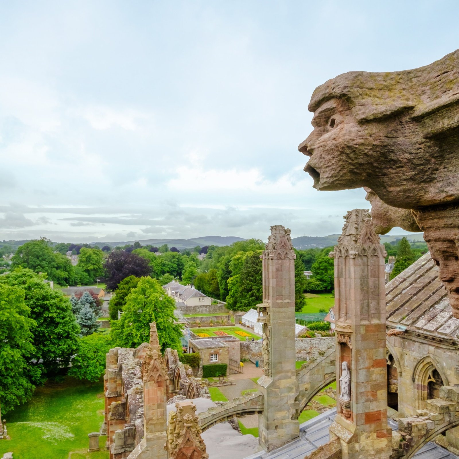 Medieval stone carving at Melrose Abbey