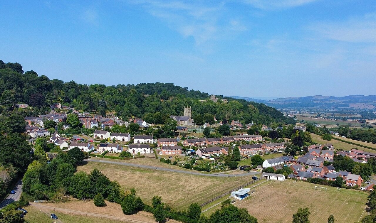 View across Montgomery and the Welsh border from Town Hill