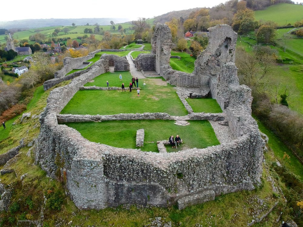 Surviving walls and defensive earthworks at Montgomery Castle