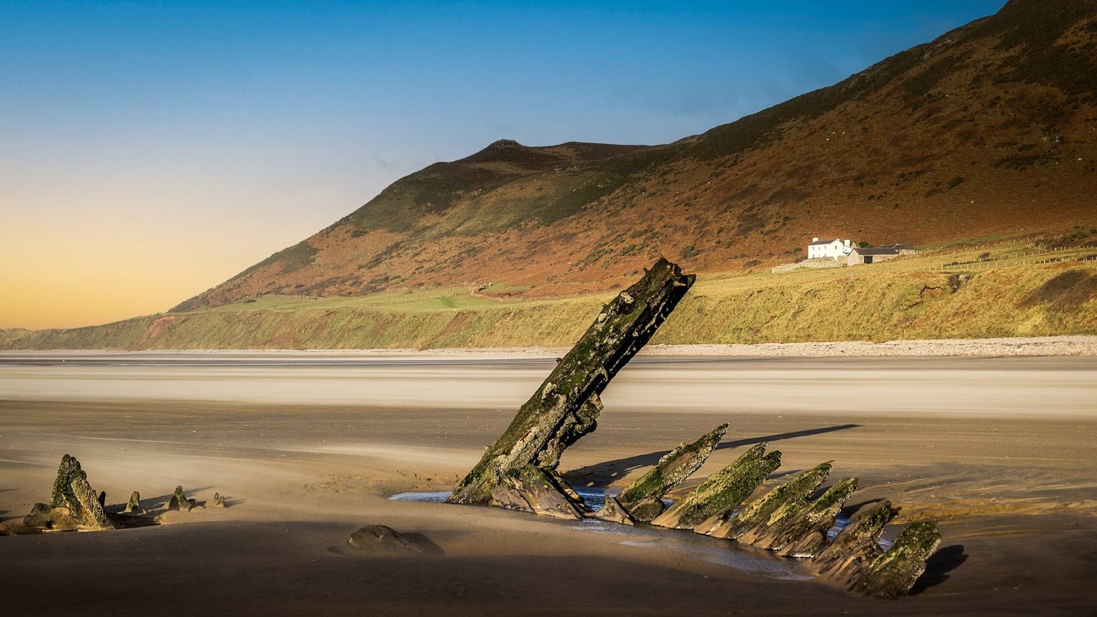 Helvetia shipwreck remains on Rhossili Beach