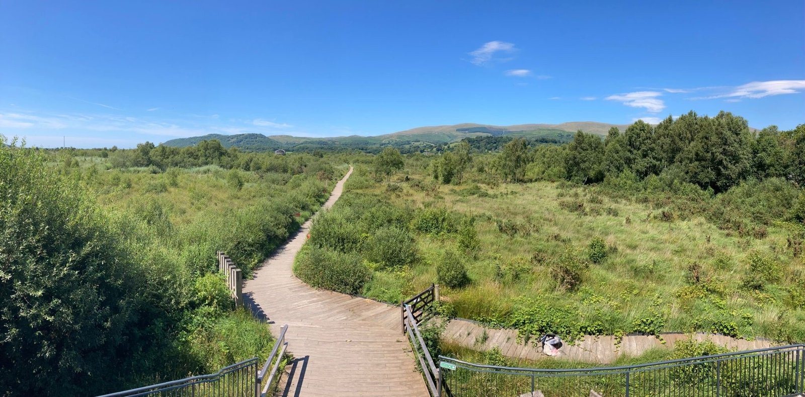 Accessible boardwalk crossing Cors Dyfi nature reserve